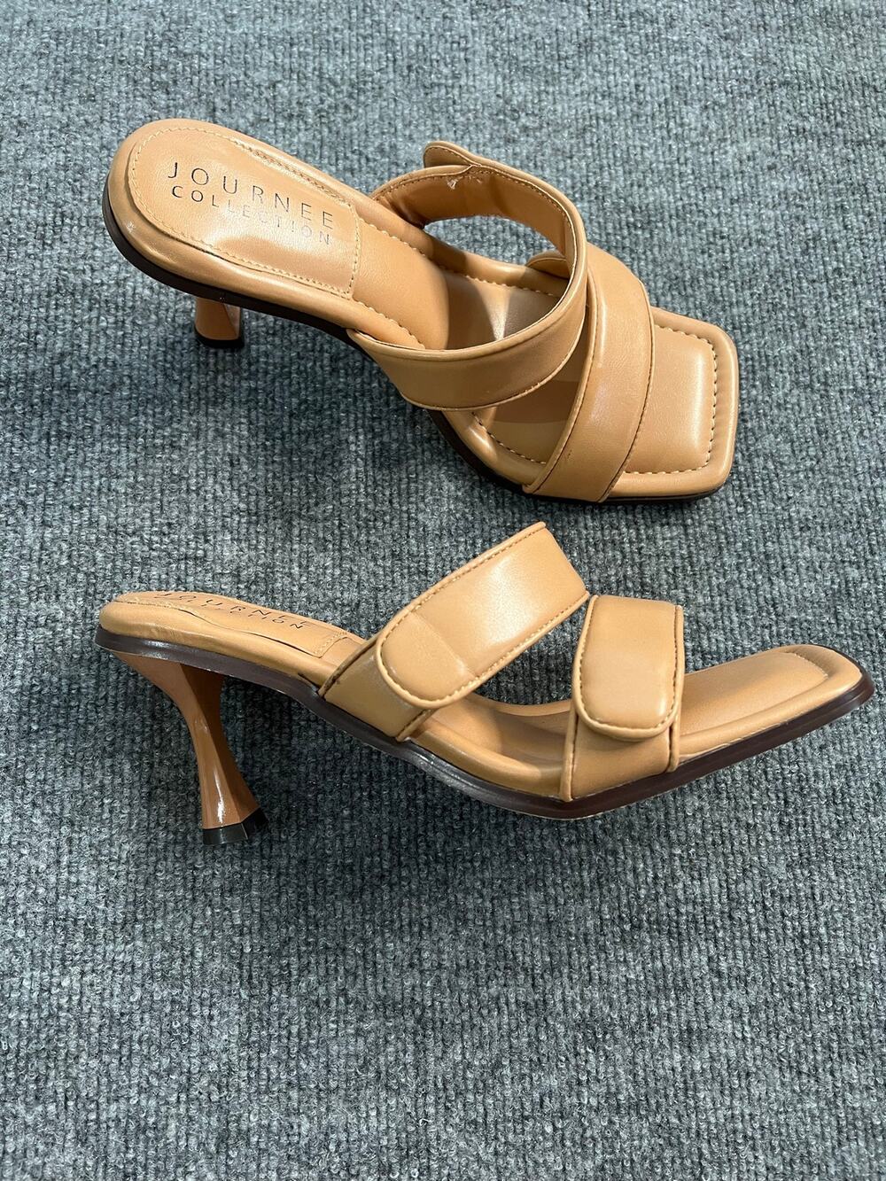 Journee Collection Essy Puffy Tan Slip On Sandal Vegan Leather Size 10
